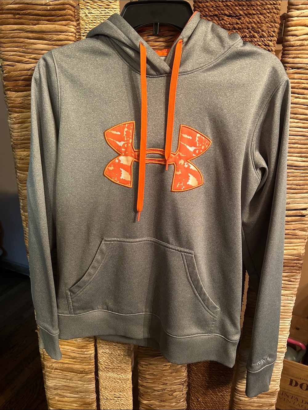 Under Armour Gray Hoodie with Orange Logo & Drawstrings